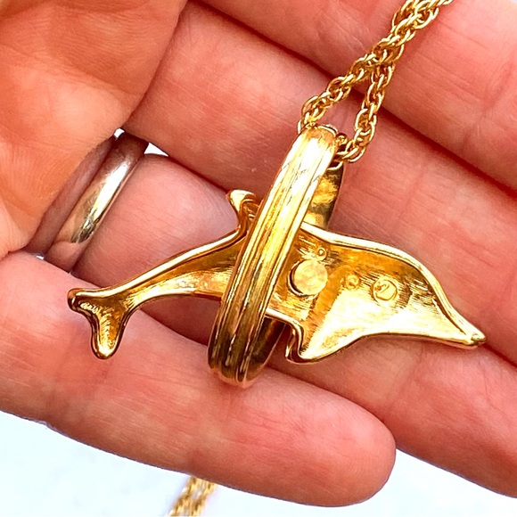 RARE Swarovski Dolphin Crystal Enamel Pendant Necklace and Velvet Pouch HTF - Picture 10 of 11